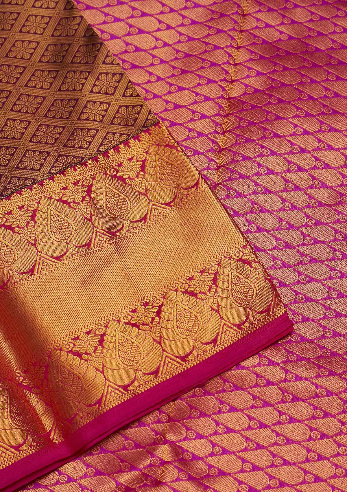 Wine Zariwork Pure Silk Saree-Koskii