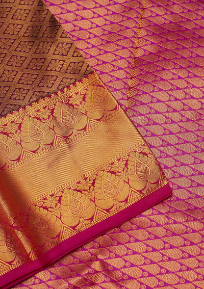 Wine Zariwork Pure Silk Saree-Koskii