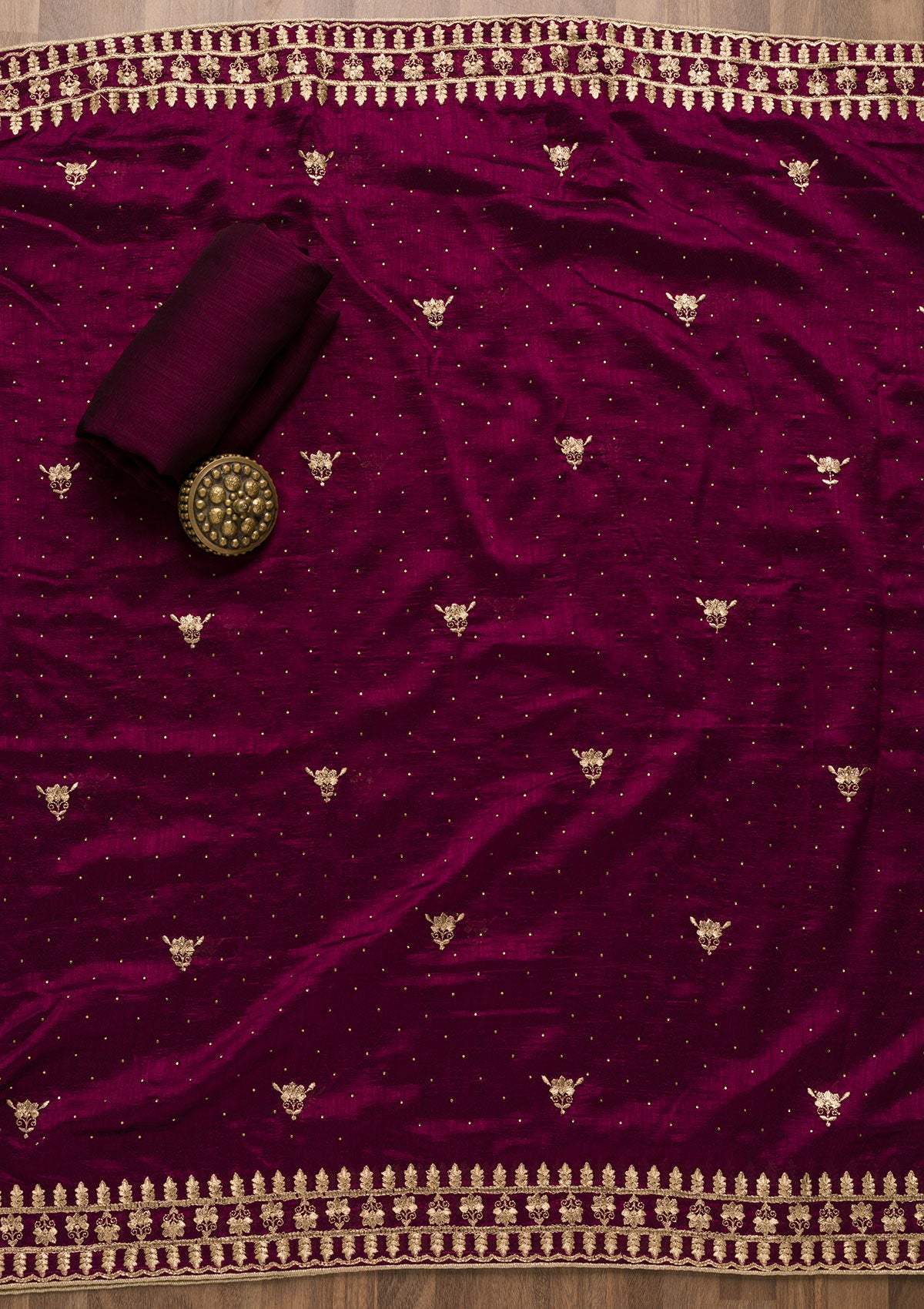 Wine Zariwork Raw Silk Unstitched Salwar Suit-Koskii