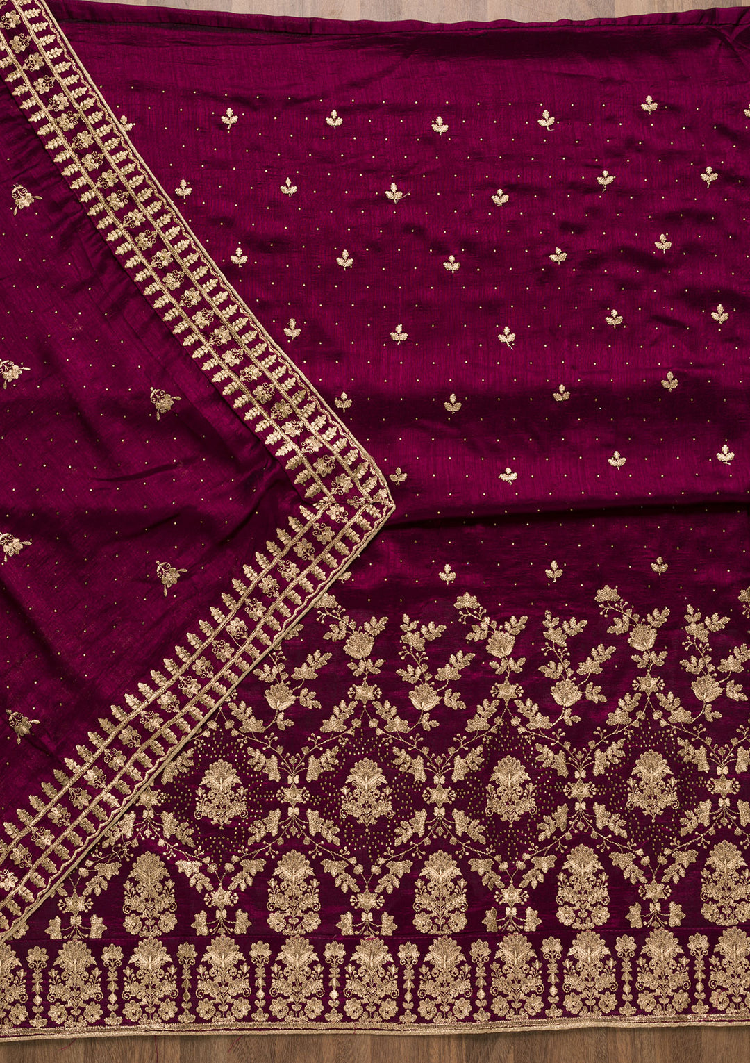 Wine Zariwork Raw Silk Unstitched Salwar Suit-Koskii