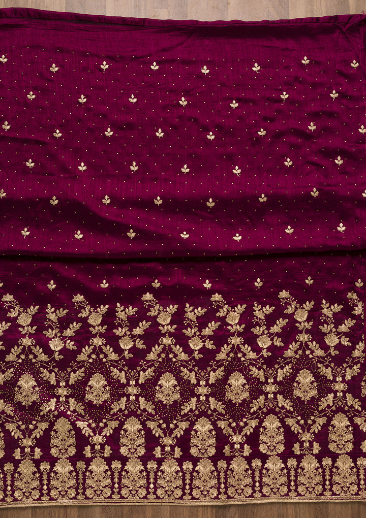 Wine Zariwork Raw Silk Unstitched Salwar Suit-Koskii