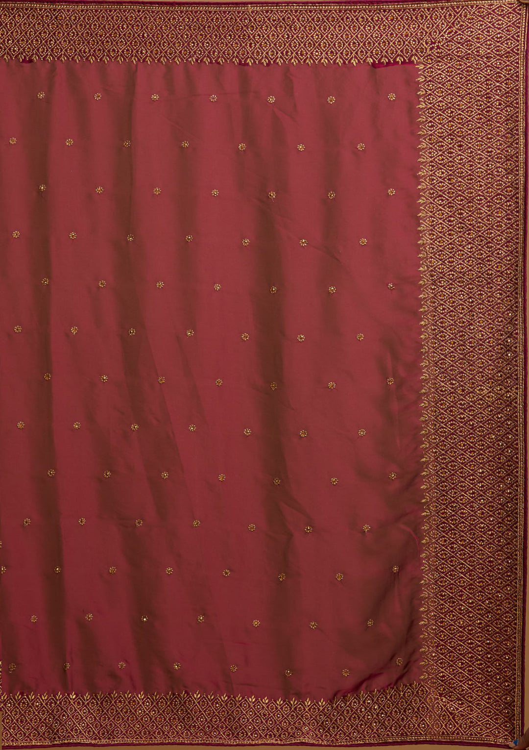 Wine Zariwork Semi Crepe Designer Saree-Koskii