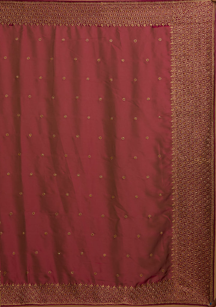 Wine Zariwork Semi Crepe Designer Saree-Koskii