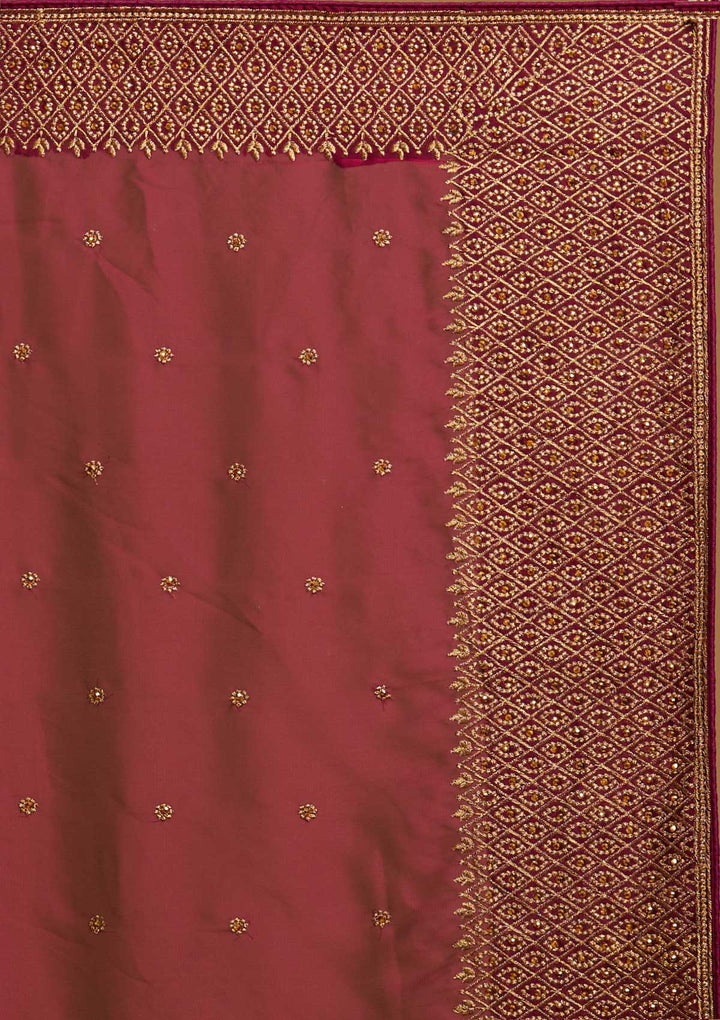 Wine Zariwork Semi Crepe Designer Saree-Koskii
