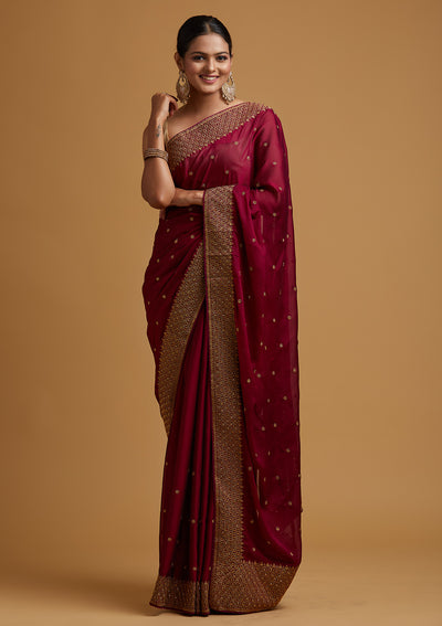 Buy Burgundy Color Maheshwari Cotton Silk Saree | CraftsandLooms –  CraftsandLooms.com