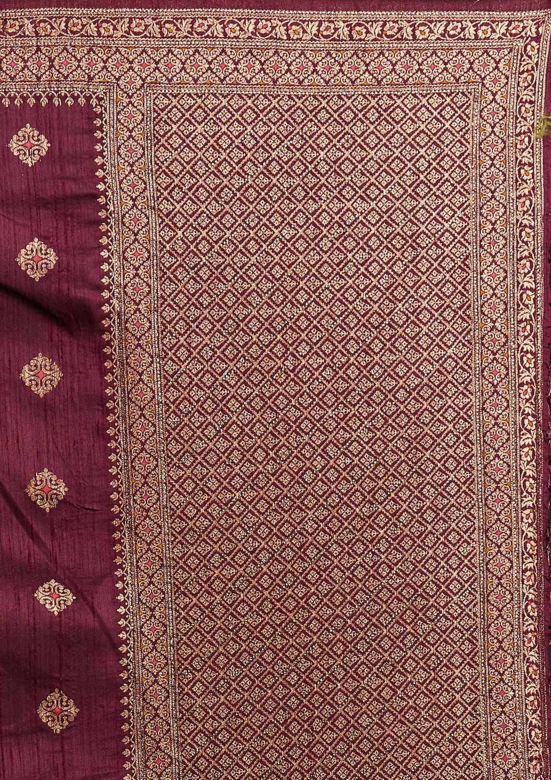Wine Zariwork Raw Silk Designer Saree - koskii