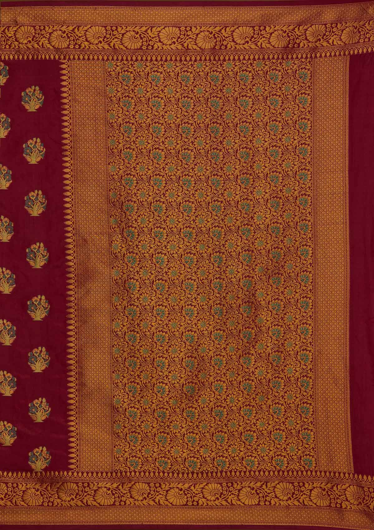 Wine Zariwork Raw Silk Designer Saree - Koskii