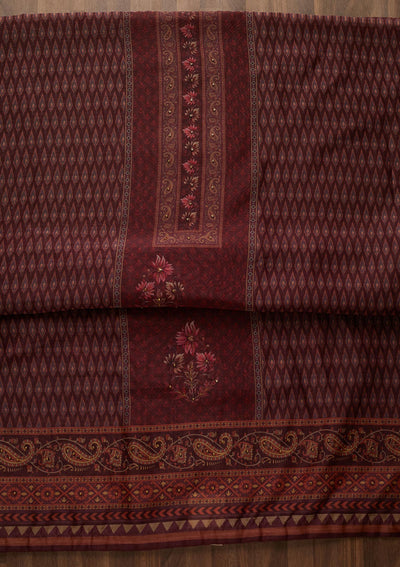 Wine Zariwork Semi Crepe Semi-Stitched Salwar Suit-Koskii