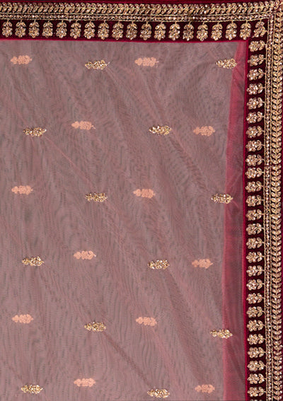 Wine Zariwork Velvet Designer Lehenga - Koskii