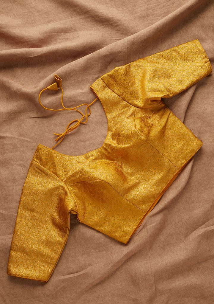 Yellow Zariwork Brocade Blouse- Koskii