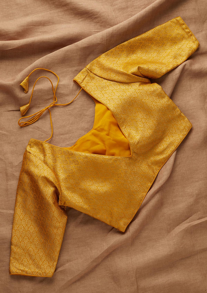 Yellow Zariwork Brocade Blouse - Koskii