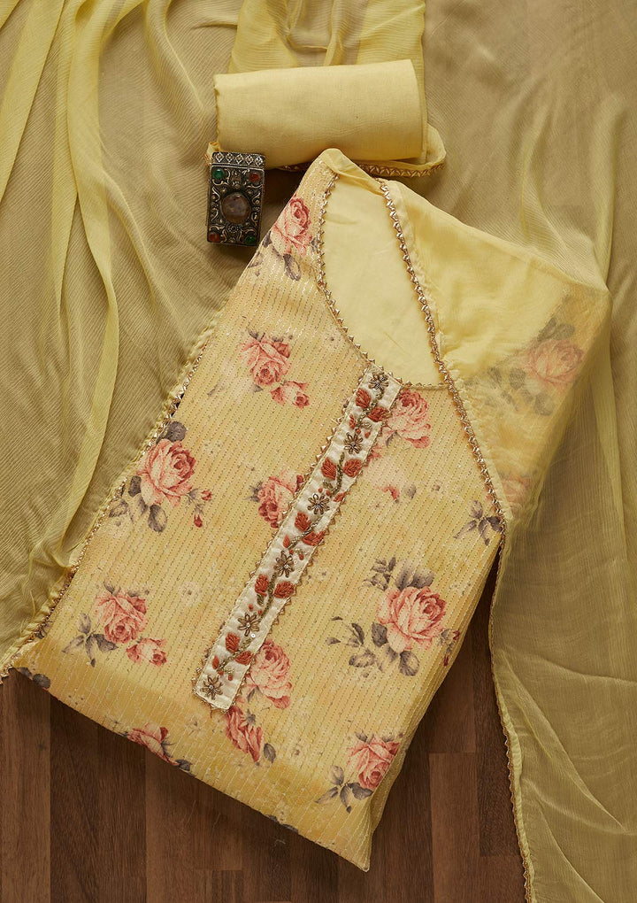 Yellow Cutdana Georgette Semi-Stitched Salwar Suit - Koskii