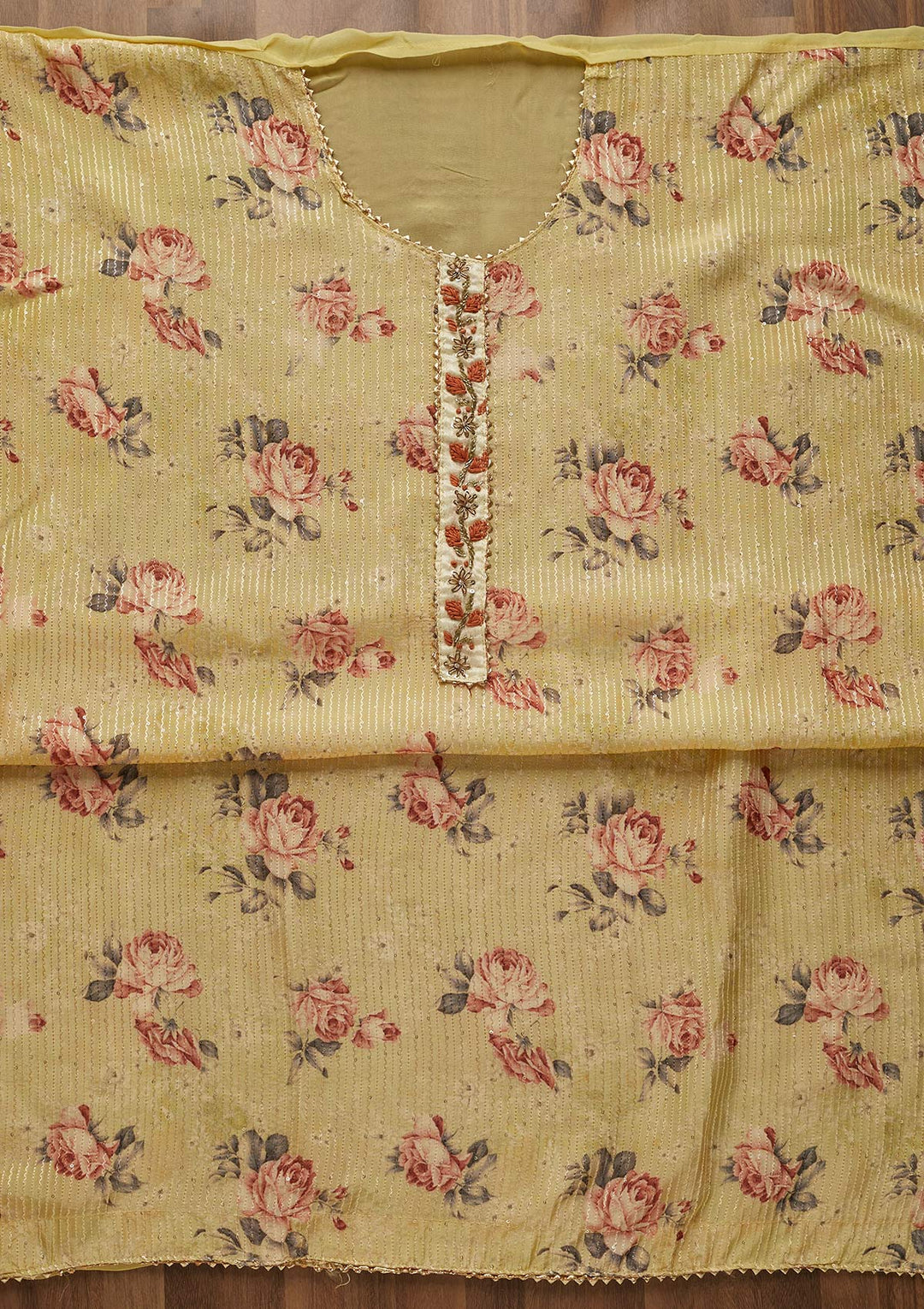 Yellow Cutdana Georgette Semi-Stitched Salwar Suit - Koskii
