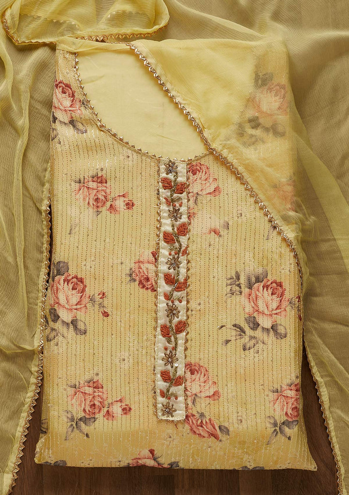 Yellow Cutdana Georgette Semi-Stitched Salwar Suit - Koskii