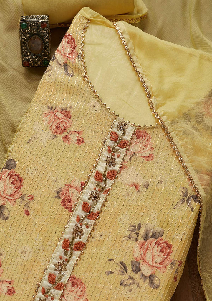 Yellow Cutdana Georgette Semi-Stitched Salwar Suit - Koskii