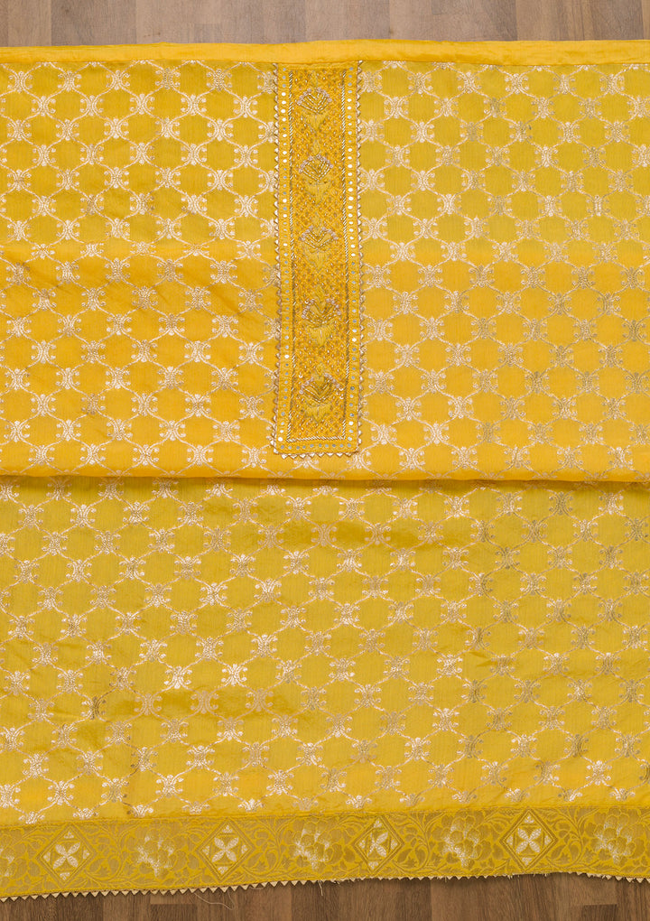 Yellow Cutdana Semi Crepe Unstitched Salwar Suit-Koskii