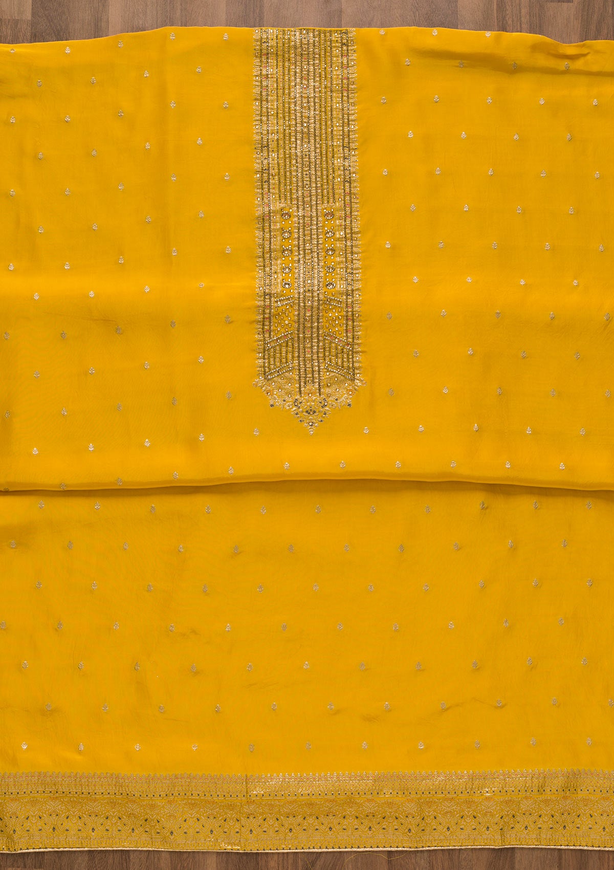 Yellow Cutdana Semi Crepe Unstitched Salwar Suit-Koskii