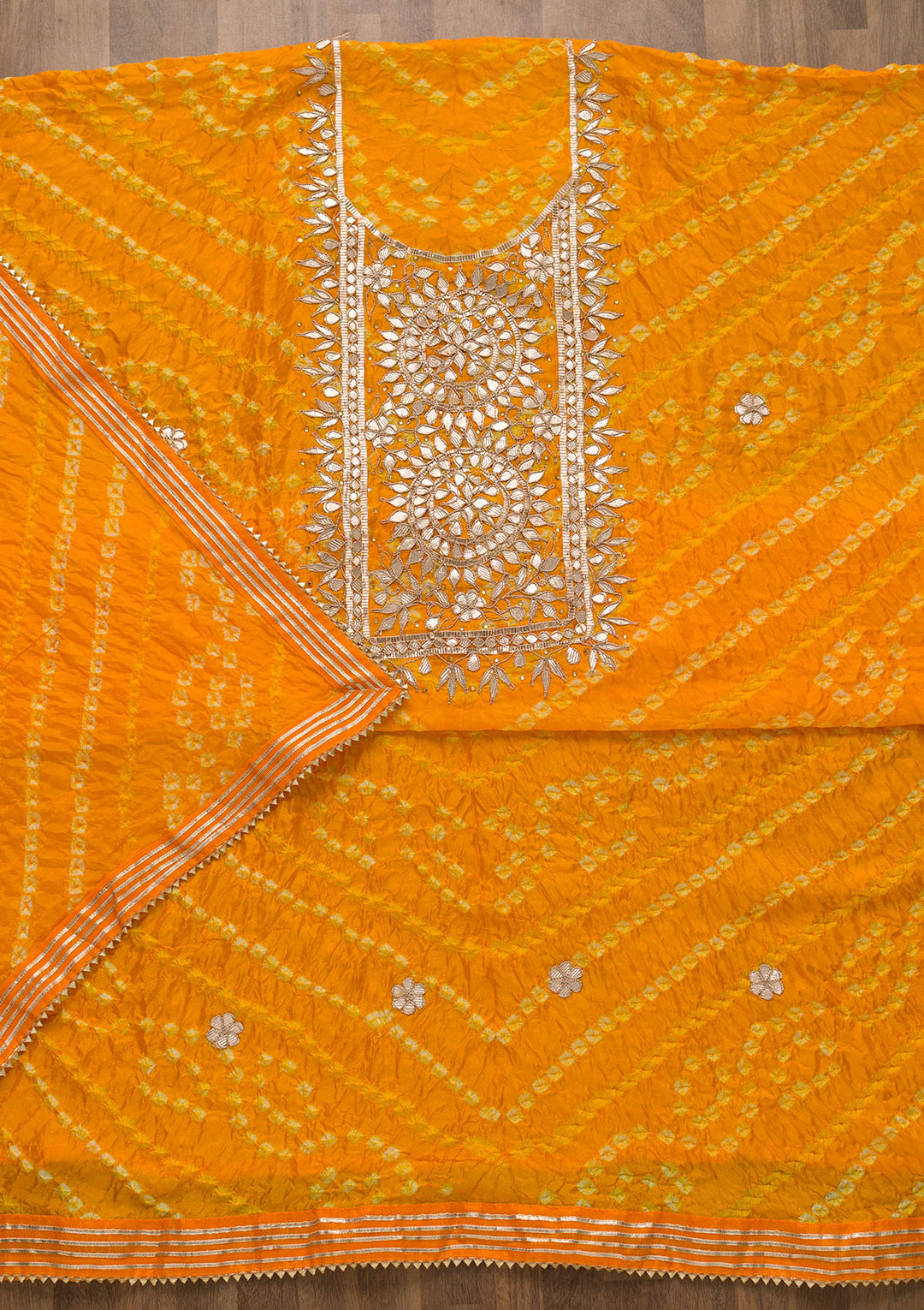 Yellow Bandhani Georgette Unstitched Salwar Suit-Koskii