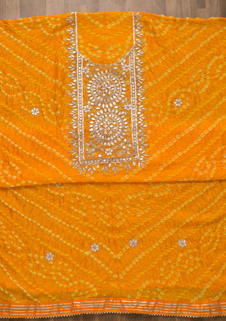 Yellow Bandhani Georgette Unstitched Salwar Suit-Koskii