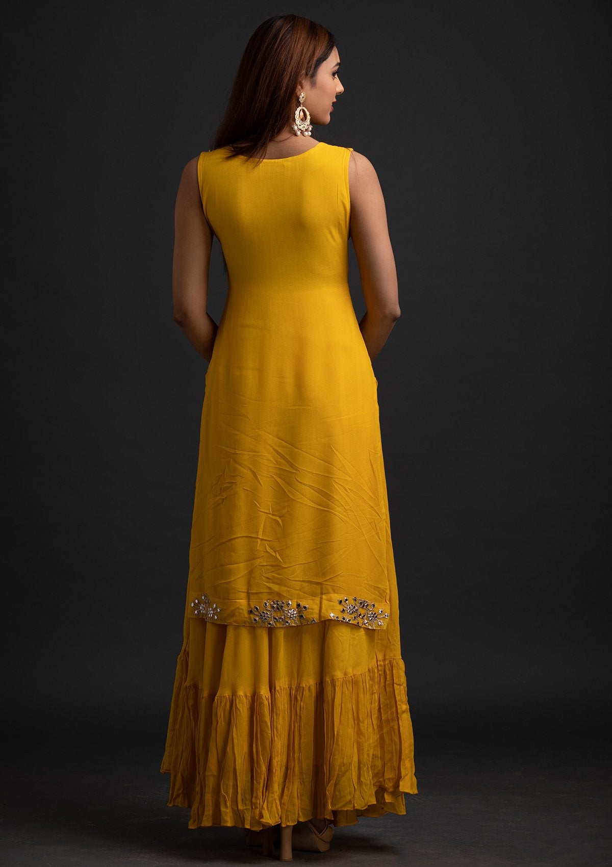 Yellow Gotapatti Georgette Designer Gown - koskii