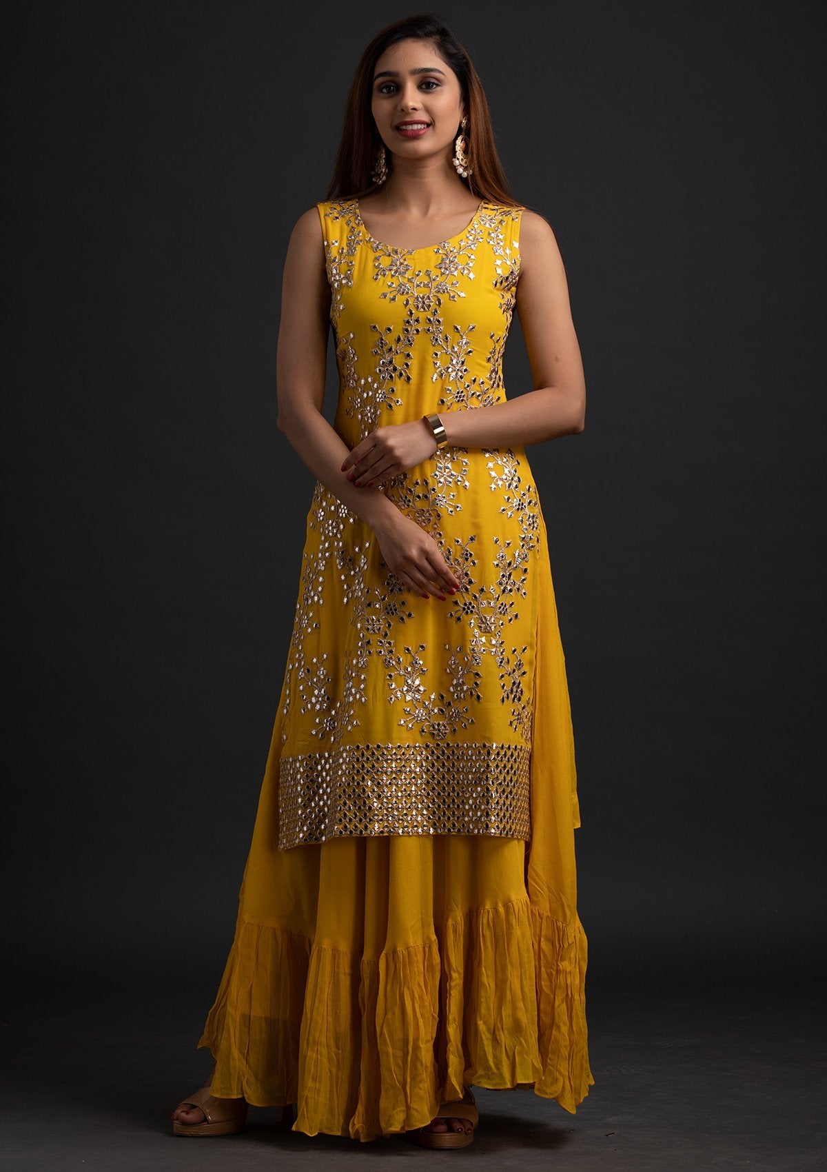 Yellow Gotapatti Georgette Designer Gown - koskii