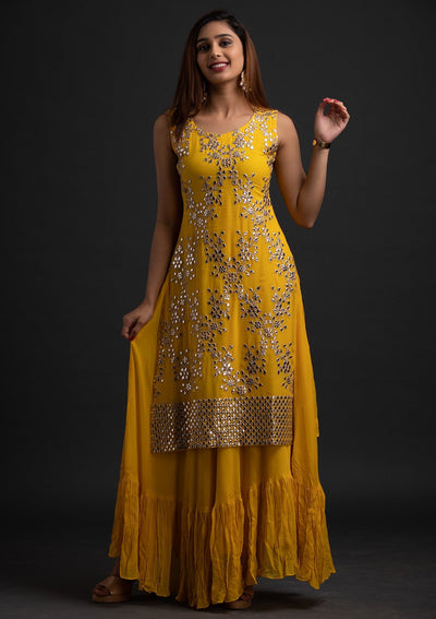 Yellow Gotapatti Georgette Designer Gown - koskii