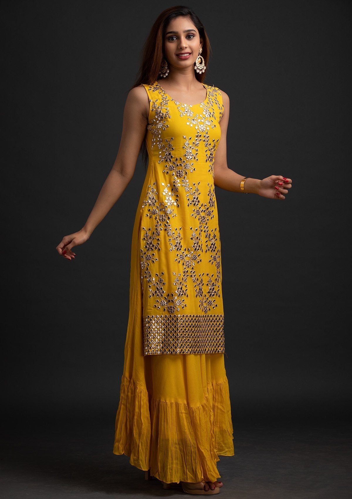 Yellow Gotapatti Georgette Designer Gown - koskii