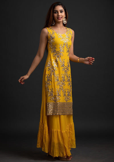 Yellow Gotapatti Georgette Designer Gown - koskii