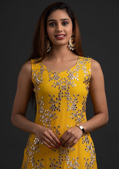 Yellow Gotapatti Georgette Designer Gown - koskii