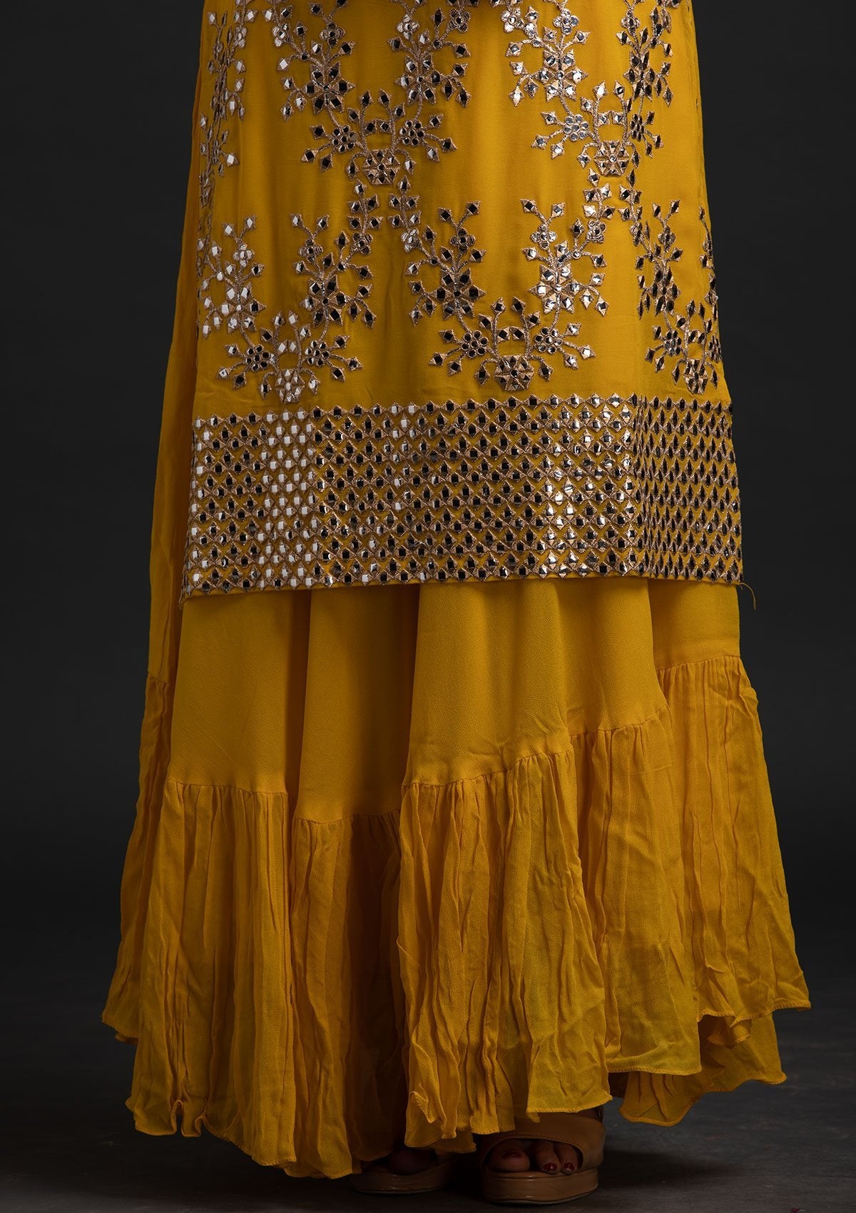 Yellow Gotapatti Georgette Designer Gown - koskii