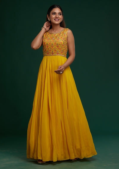 Yellow Gotapatti Georgette Designer Anarkali Suit - Koskii