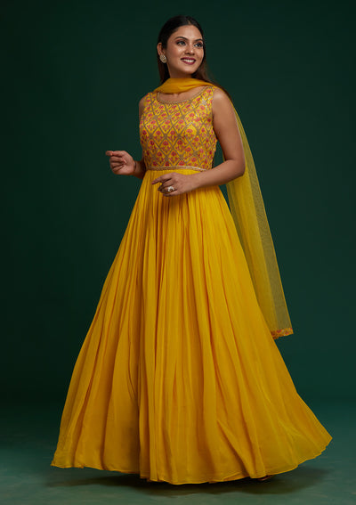 Yellow Gotapatti Georgette Designer Anarkali Suit - Koskii