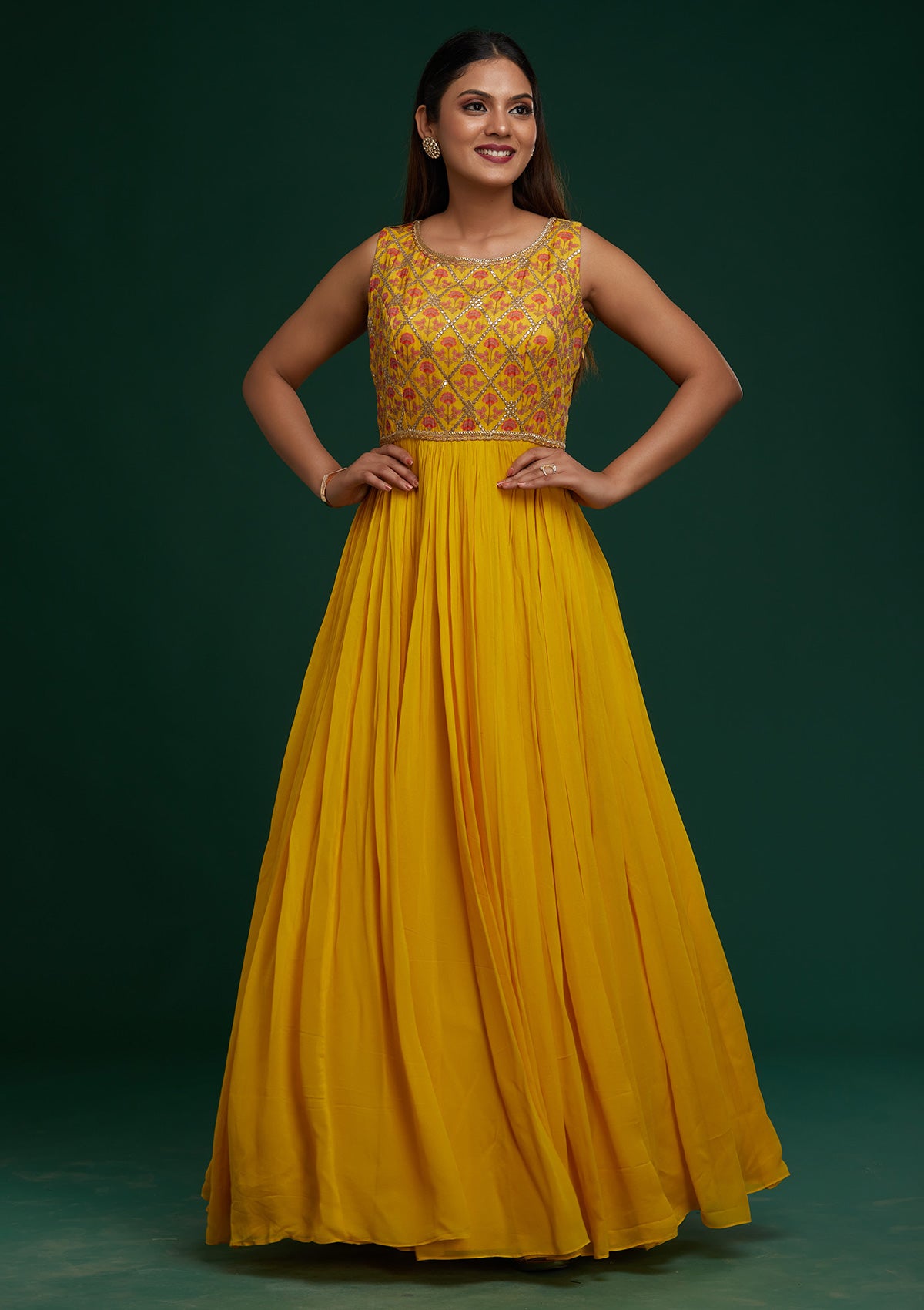 Yellow Gotapatti Georgette Designer Anarkali Suit - Koskii