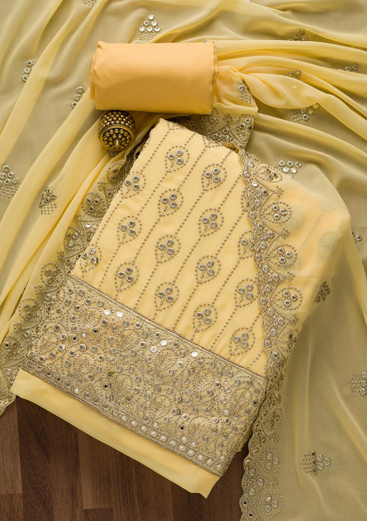 Yellow Gotapatti Georgette Unstitched Salwar Suit-Koskii