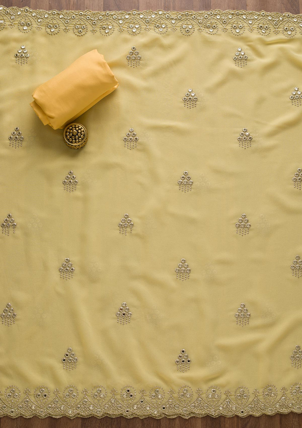 Yellow Gotapatti Georgette Unstitched Salwar Suit-Koskii