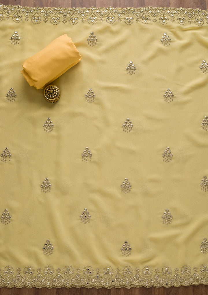 Yellow Gotapatti Georgette Unstitched Salwar Suit-Koskii
