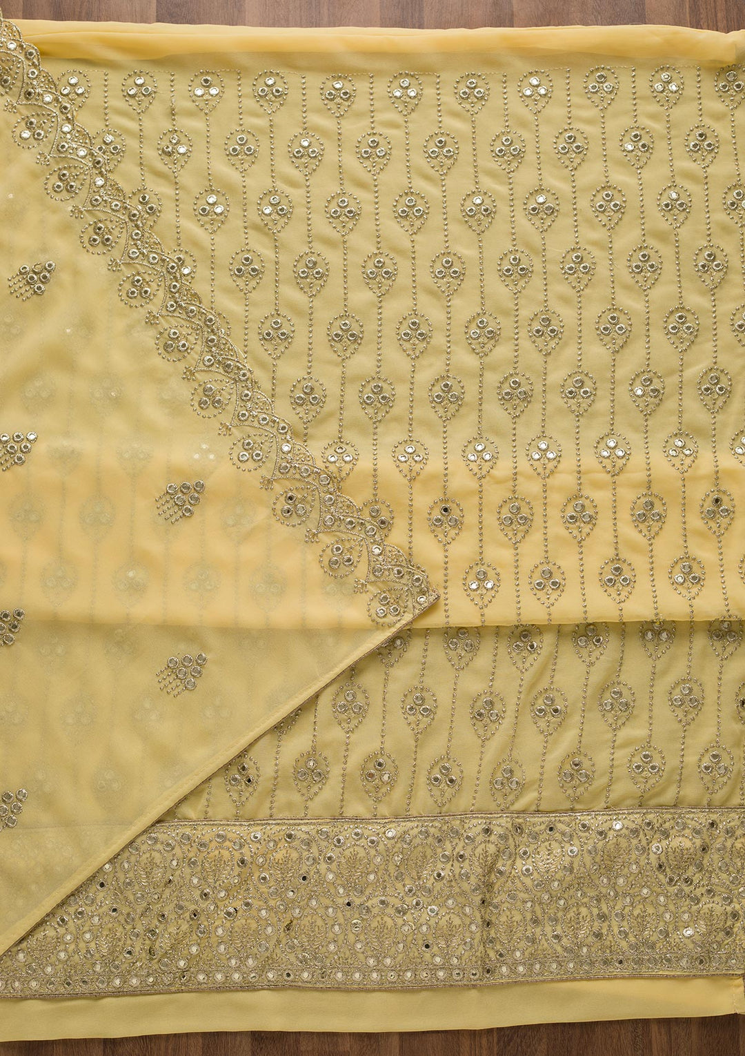 Yellow Gotapatti Georgette Unstitched Salwar Suit-Koskii