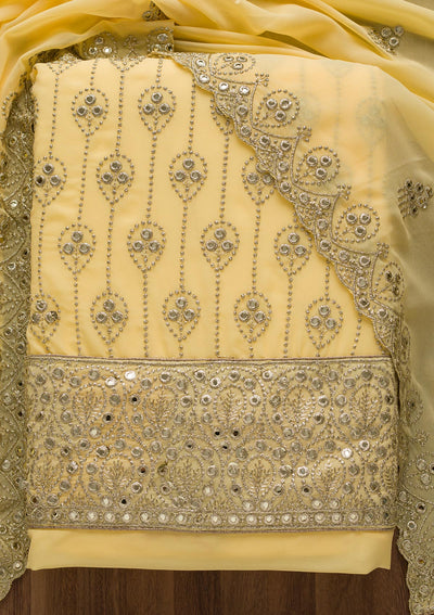 Yellow Gotapatti Georgette Unstitched Salwar Suit-Koskii