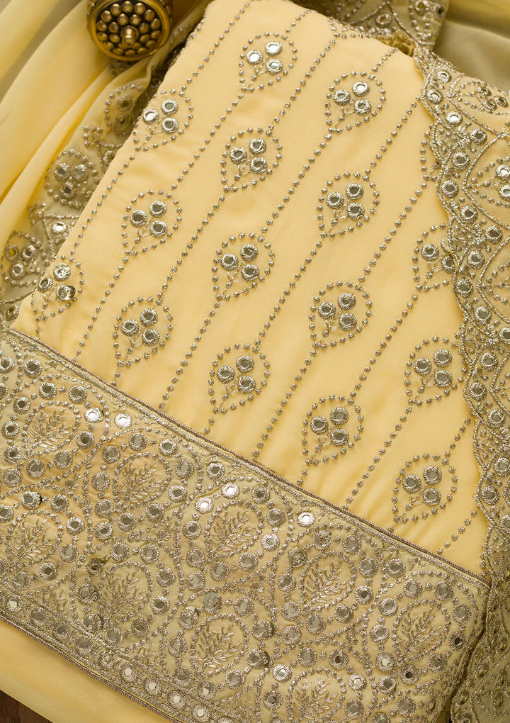 Yellow Gotapatti Georgette Unstitched Salwar Suit-Koskii