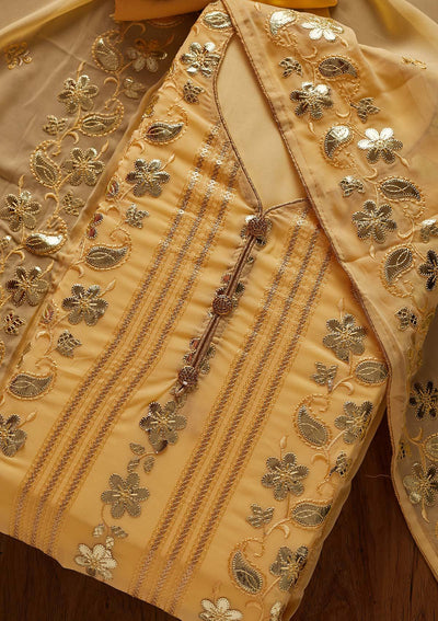 Yellow Gotapatti Georgette Designer Unstitched Salwar Suit - koskii