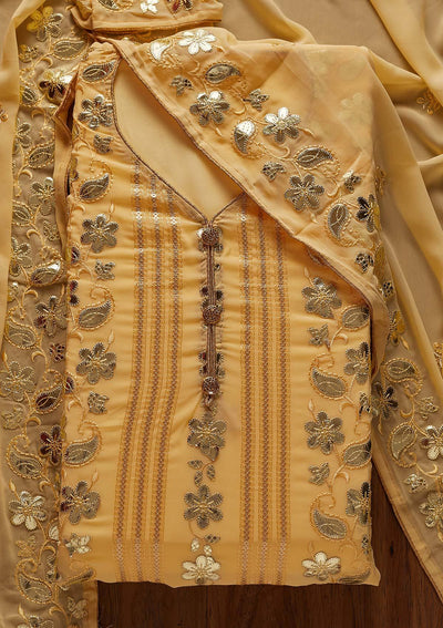 Yellow Gotapatti Georgette Designer Unstitched Salwar Suit - koskii