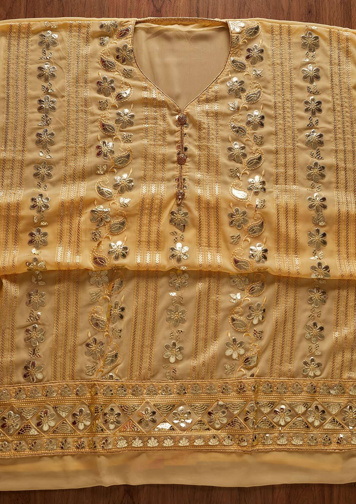 Yellow Gotapatti Georgette Designer Unstitched Salwar Suit - koskii