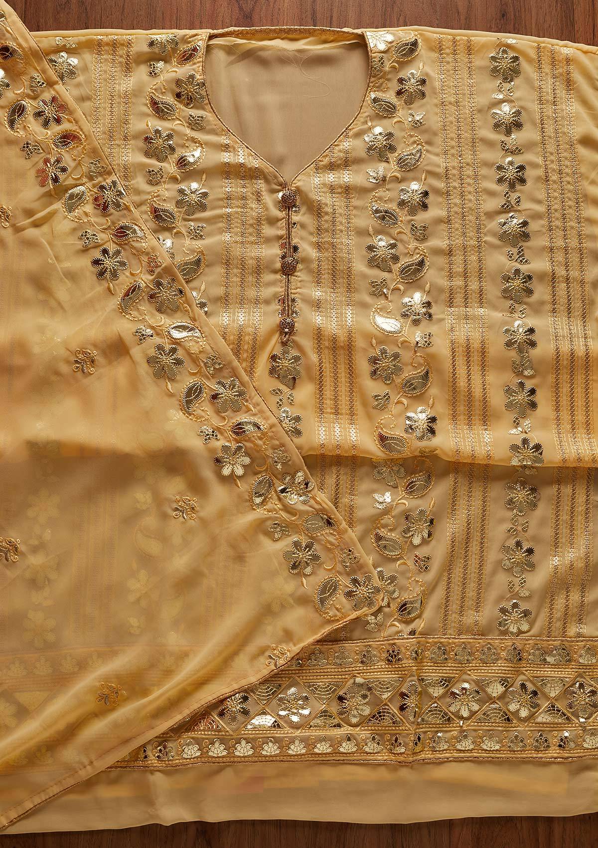 Yellow Gotapatti Georgette Designer Unstitched Salwar Suit - koskii
