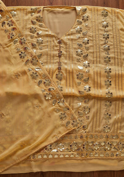 Yellow Gotapatti Georgette Designer Unstitched Salwar Suit - koskii