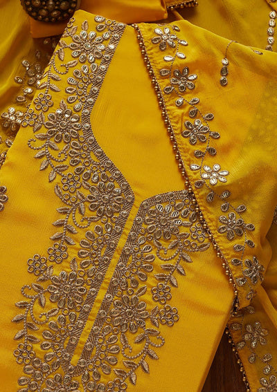 Yellow Gotapatti Georgette Designer Unstitched Salwar Suit - Koskii