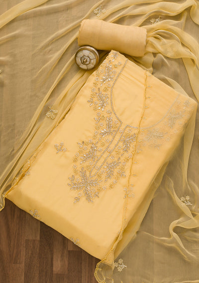 Yellow Gotapatti Organza Unstitched Salwar Suit-Koskii