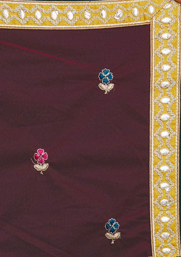 Yellow Gotapatti Raw Silk Designer Semi-Stitched Lehenga - Koskii
