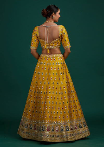 Yellow Gotapatti Raw Silk Designer Semi-Stitched Lehenga - Koskii