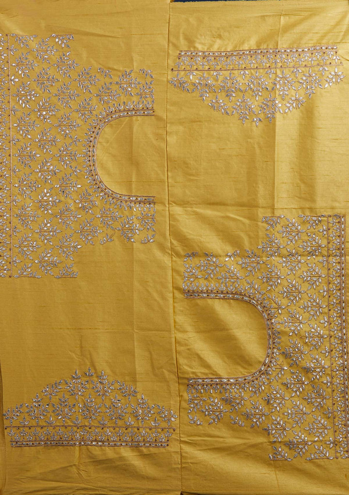 Yellow Gotapatti Raw Silk Designer Semi-Stitched Lehenga - Koskii