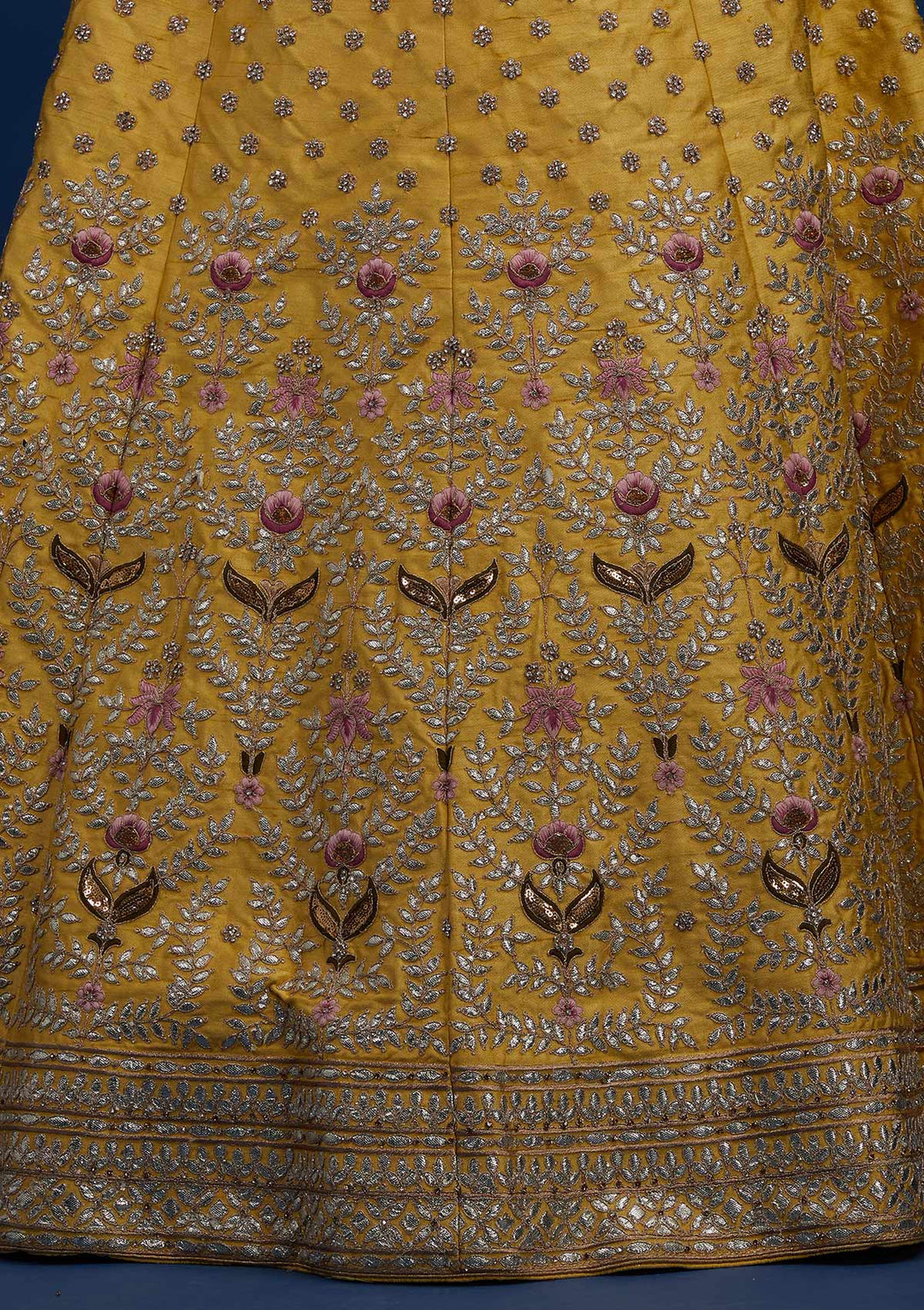 Yellow Gotapatti Raw Silk Designer Semi-Stitched Lehenga - Koskii